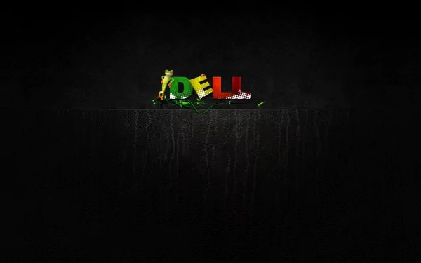 HD PC desktop wallpaper featuring the word DELL in colorful, tech-inspired letters against a dark, textured background, highlighting technology and brand identity.