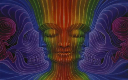 HD desktop wallpaper featuring psychedelic artwork with vibrant colors and surreal imagery, tagged with Tool (Music), music, Tool.
