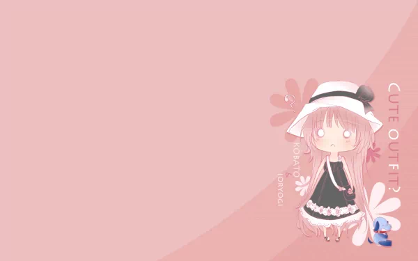 HD PC desktop wallpaper featuring anime character Kobato Hanato in a soft pink background with floral accents, capturing the essence of the Kobato series.
