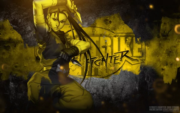 HD PC desktop wallpaper featuring Chun-Li from the Street Fighter video game series in a dynamic pose with a grungy yellow and black background.