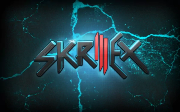 HD desktop wallpaper featuring the Skrillex logo, enhanced with electric blue lighting and abstract designs, capturing the essence of trance and dubstep music.