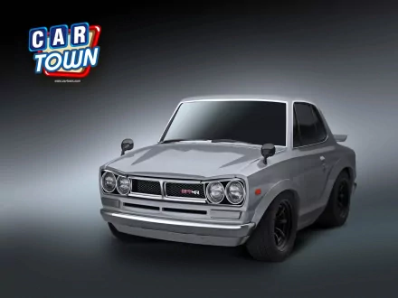 HD PC desktop wallpaper of a silver classic Nissan car from the Car Town video game, rendered against a neutral gray background with the Car Town logo in the corner.