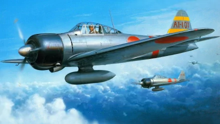 A dramatic HD wallpaper showcasing military aircraft soaring through a blue sky, capturing the essence of aerial combat with clouds in the background.