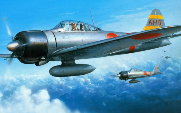 A dramatic HD wallpaper showcasing military aircraft soaring through a blue sky, capturing the essence of aerial combat with clouds in the background.