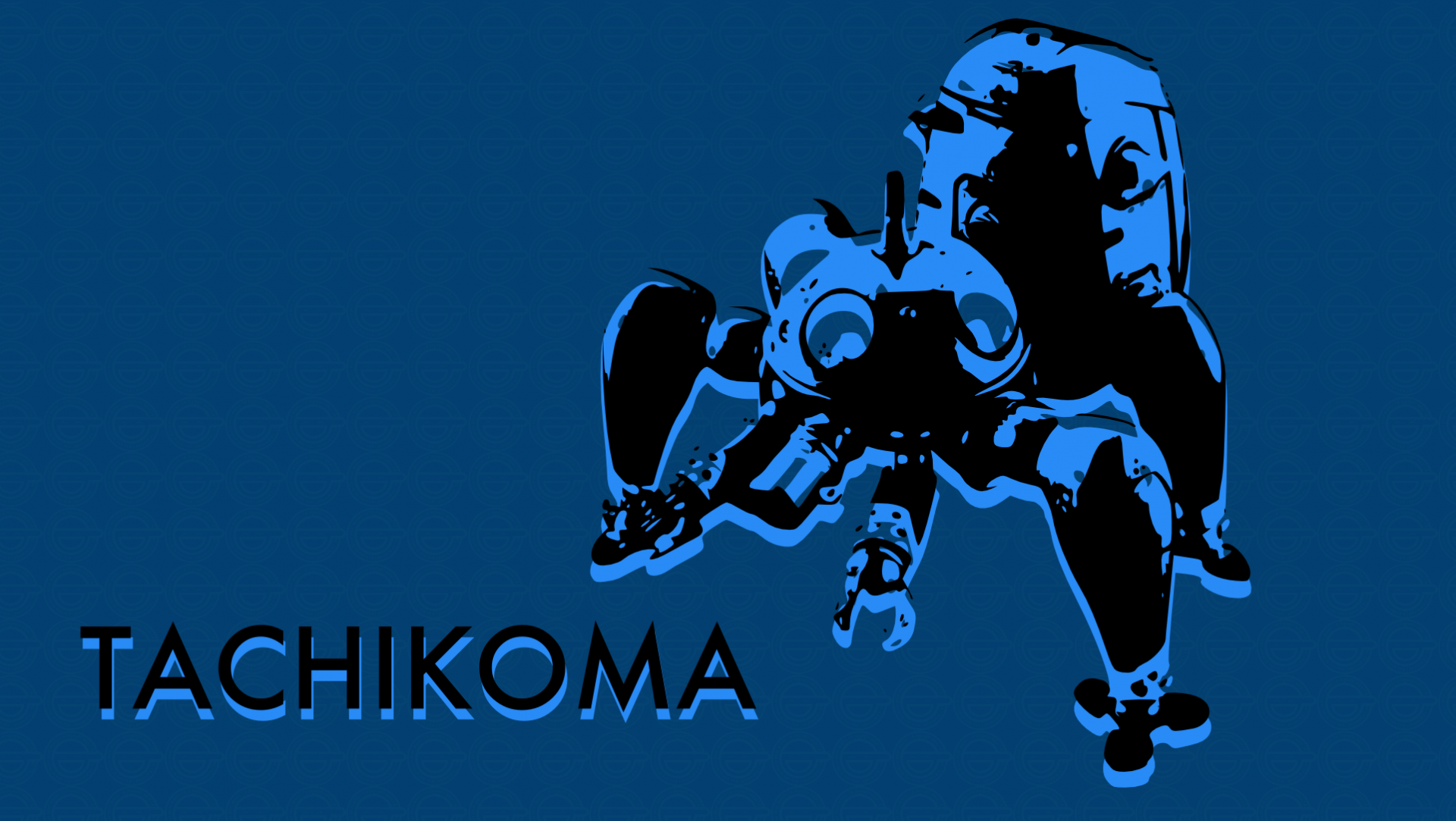 HD PC desktop wallpaper featuring the Tachikoma mech from the anime Ghost in the Shell in a stylized blue silhouette against a dark background.