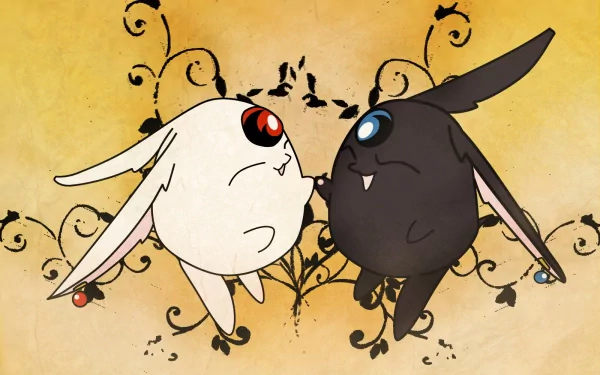 Anime-themed HD PC desktop wallpaper featuring two cute rabbit-like characters from xxxHOLiC against a decorative, vintage-style background.