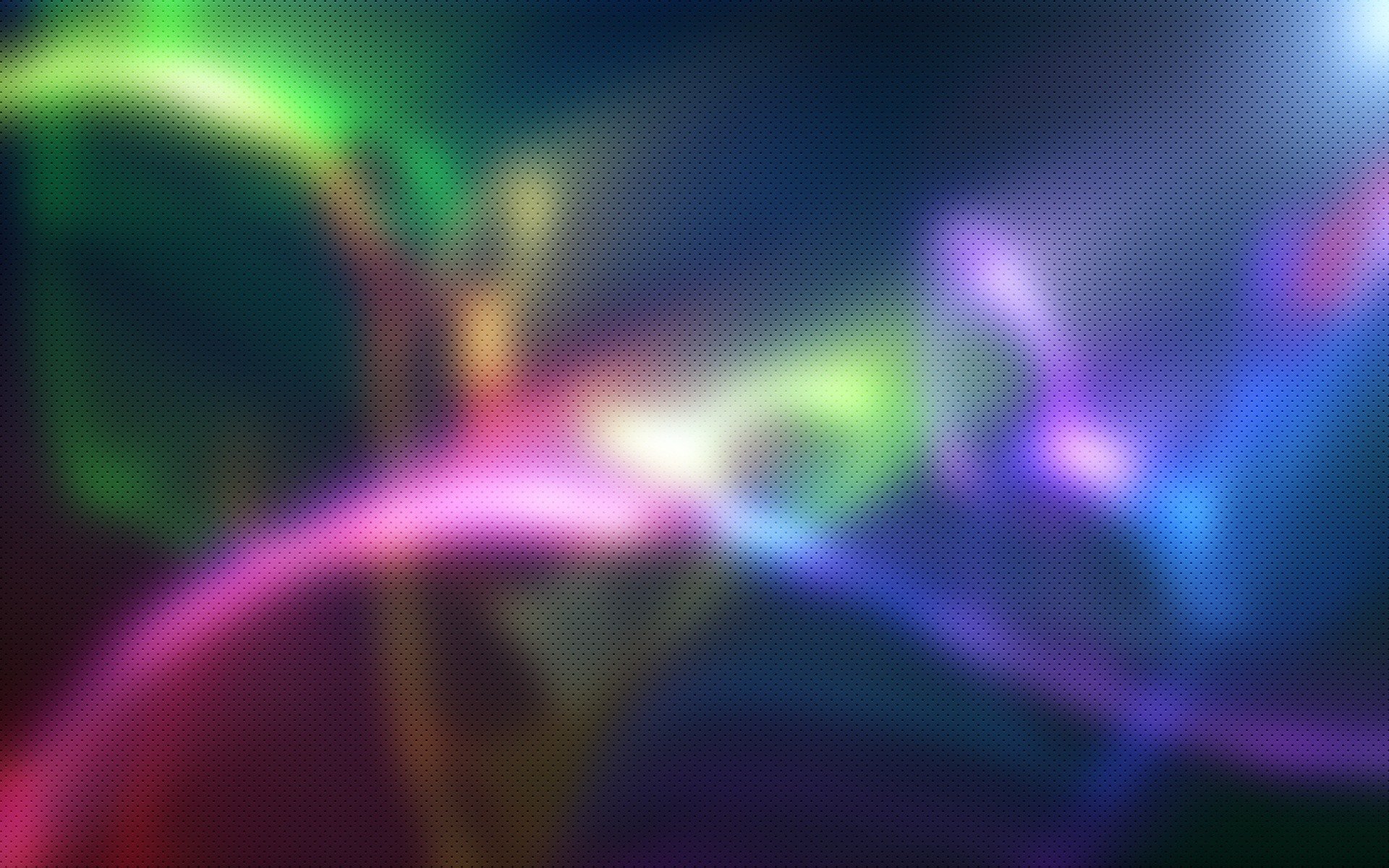 Abstract, artistic HD PC desktop wallpaper featuring vibrant, flowing light patterns in green, purple, and blue hues blending smoothly across a dark background.