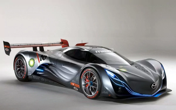 HD PC desktop wallpaper featuring a sleek, futuristic sports car with aerodynamic design and detailed decals against a plain background.