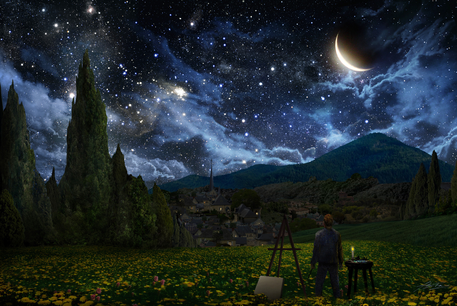 Starry Night Painting by Alex Ruiz by Alex Ruiz