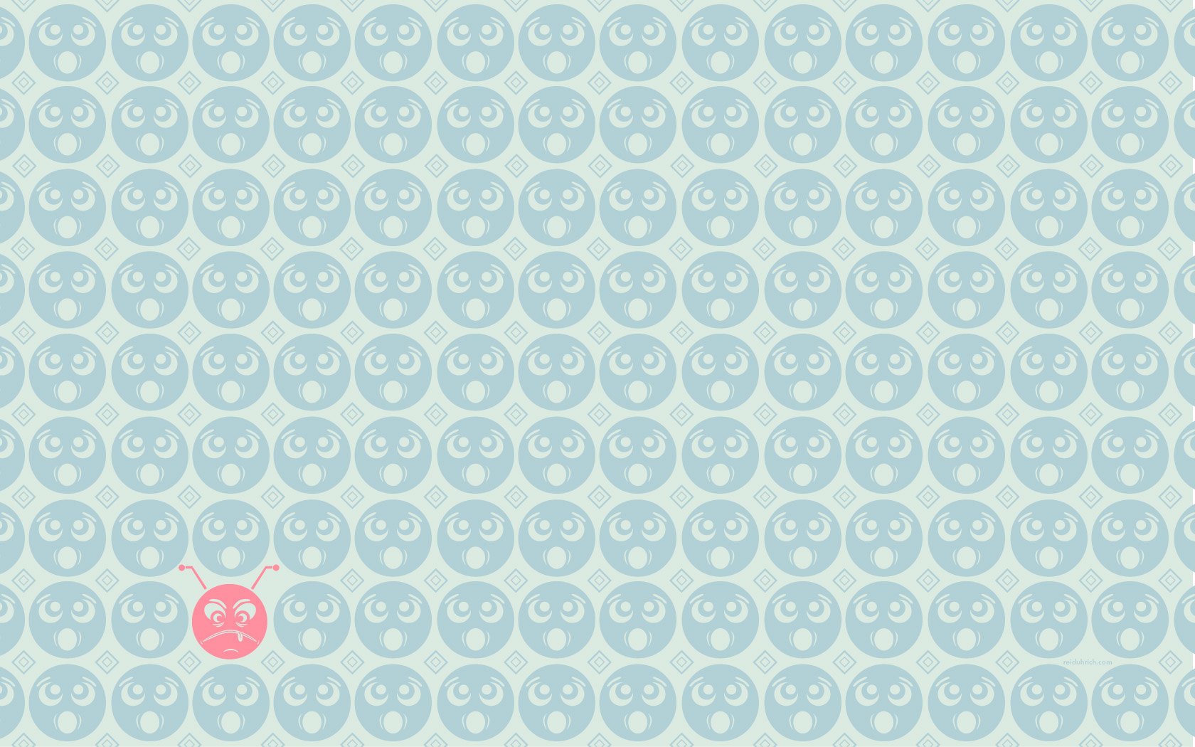 A whimsical abstract pattern featuring light blue circular faces, with one distinct pink face standing out. This HD wallpaper adds a playful touch to any desktop background.