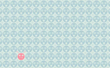 A whimsical abstract pattern featuring light blue circular faces, with one distinct pink face standing out. This HD wallpaper adds a playful touch to any desktop background.