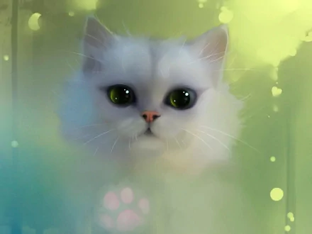 green eyes white kitten cat Animal artistic HD Desktop Wallpaper | Background Image