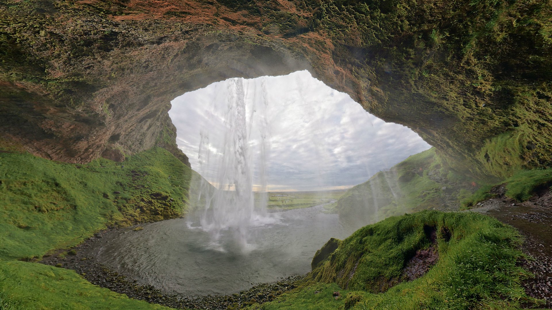 Cave‑Framed Waterfall — HD Nature Wallpaper
