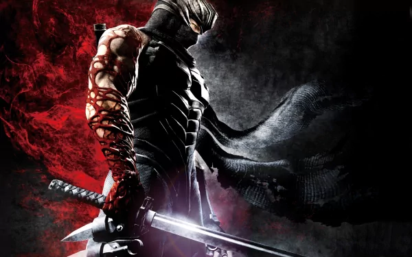 A dynamic HD wallpaper featuring a powerful ninja from Ninja Gaiden 3, showcasing intense action with a dramatic red and black backdrop.