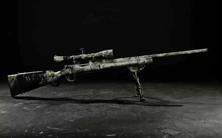 A high-definition desktop wallpaper featuring a detailed sniper rifle against a dark background, showcasing its intricate design and crafted features.