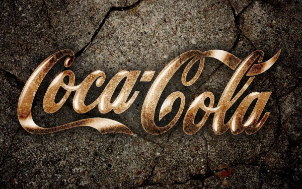 HD PC desktop wallpaper featuring a man-made, weathered Coca-Cola logo embossed on a cracked, textured concrete surface.