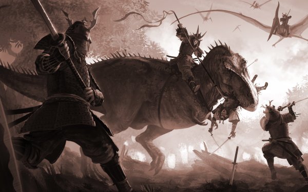 Fantasía Batalla Guerrero Caballero Dinosaurio Fondo de pantalla HD | Fondo de Escritorio