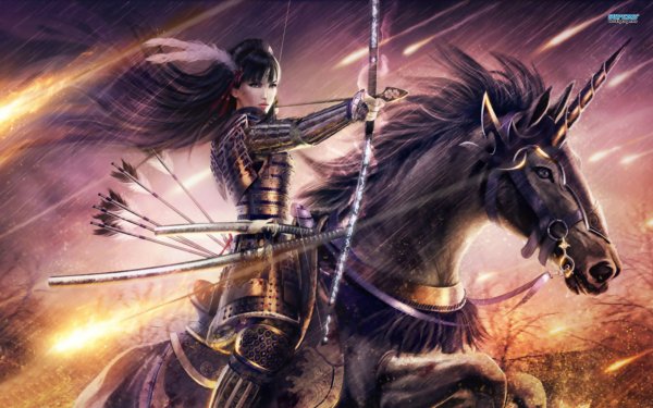 Fantasía Archer Caballo Bow Woman Warrior Samurái Fondo de pantalla HD | Fondo de Escritorio