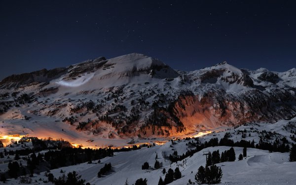 Earth Mountain Mountains Landscape Night Sky Stars Snow Winter Austria Village Light HD Wallpaper | Background Image