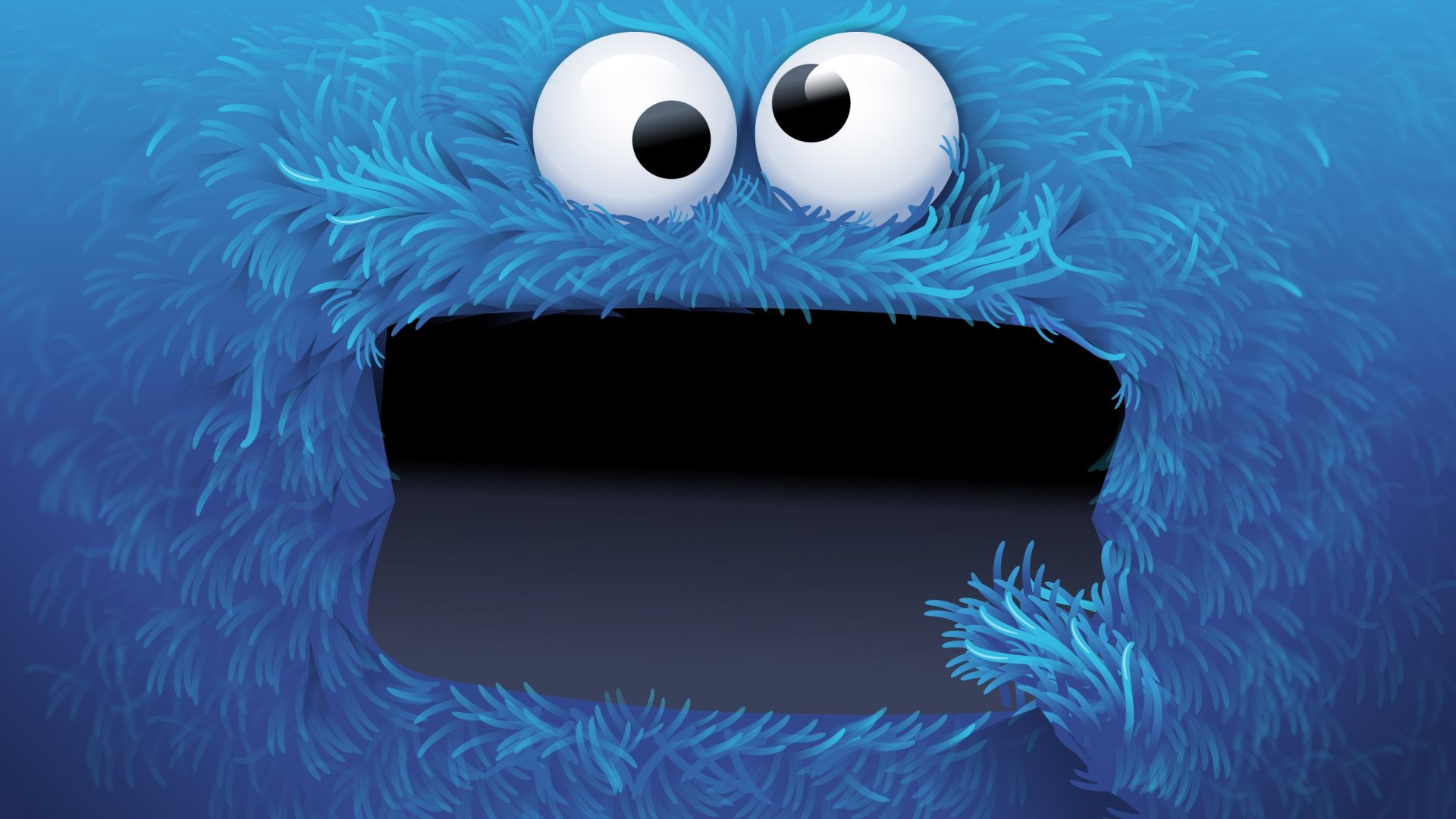 HD desktop wallpaper of a blue cartoon monster from the TV show Sesame Street, featuring the character's wide eyes and furry texture.