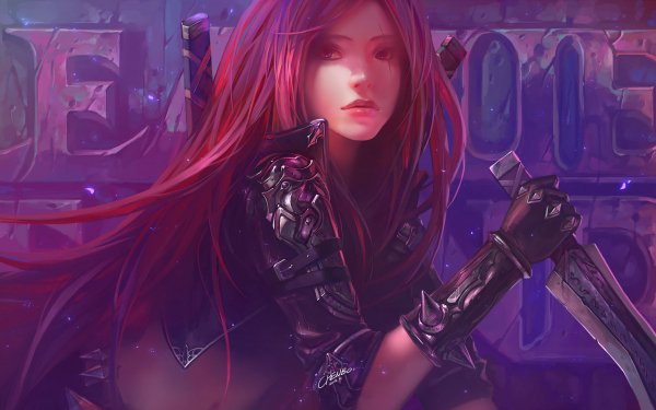 Video Game League Of Legends Katarina Dagger Long Hair Scar Red Hair HD Wallpaper | Background Image