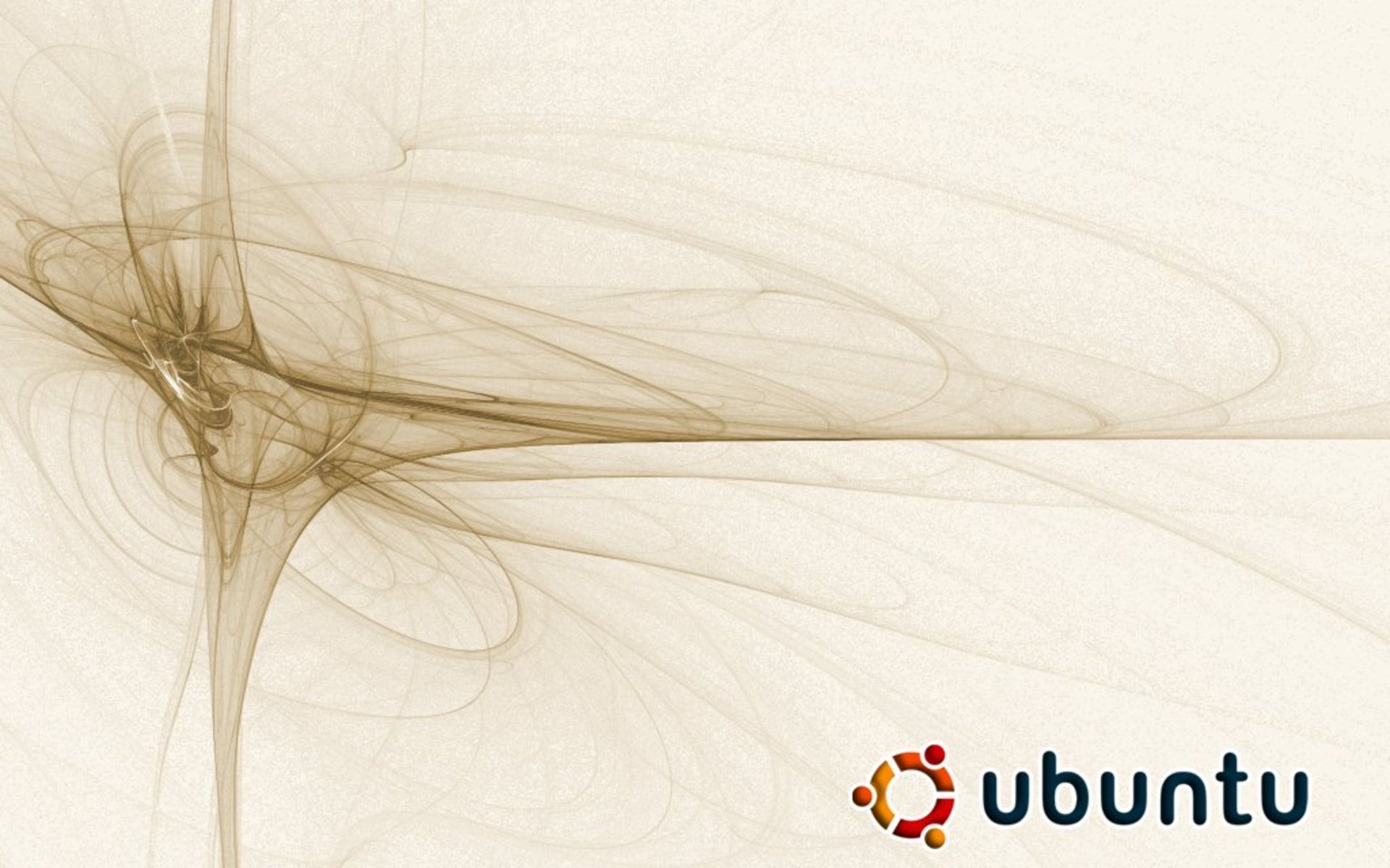 Abstract beige fractal lines on a cream canvas with the Ubuntu logo at bottom right — HD PC desktop wallpaper and technology-themed background.