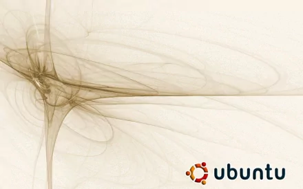 Abstract beige fractal lines on a cream canvas with the Ubuntu logo at bottom right — HD PC desktop wallpaper and technology-themed background.