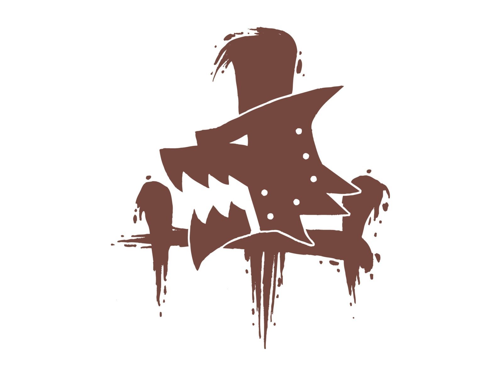 Artistic logo: dripping, jagged brown wolf-head silhouette on white, grunge-style HD PC desktop wallpaper background.