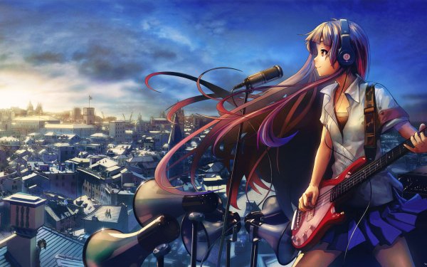 Anime Headphones Guitar Microphone HD Wallpaper | Background Image