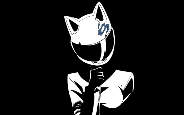 A stylish HD wallpaper featuring Celty Sturluson from the anime Durarara!!, showcasing her signature helmet and mysterious persona against a striking black background.