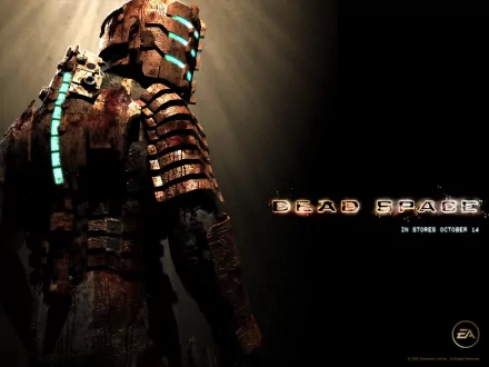 A dramatic HD desktop wallpaper from the video game Dead Space, featuring a haunting character design illuminated by eerie lighting, with the title prominently displayed.