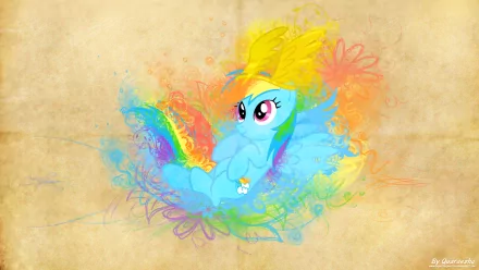 HD desktop wallpaper featuring Rainbow Dash from *My Little Pony: Friendship Is Magic*, surrounded by a vibrant mix of colors and floral elements.