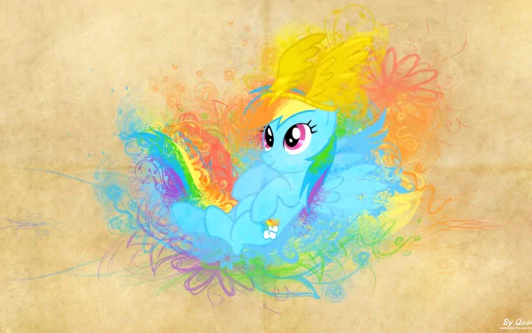 HD desktop wallpaper featuring Rainbow Dash from *My Little Pony: Friendship Is Magic*, surrounded by a vibrant mix of colors and floral elements.