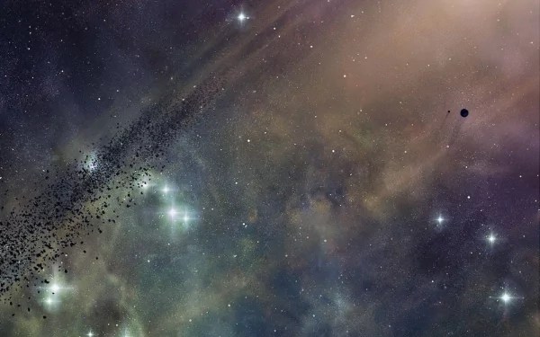 A stunning HD desktop wallpaper showcasing a cosmic scene with asteroids, twinkling stars, and vibrant nebulae, capturing the essence of sci-fi space exploration.