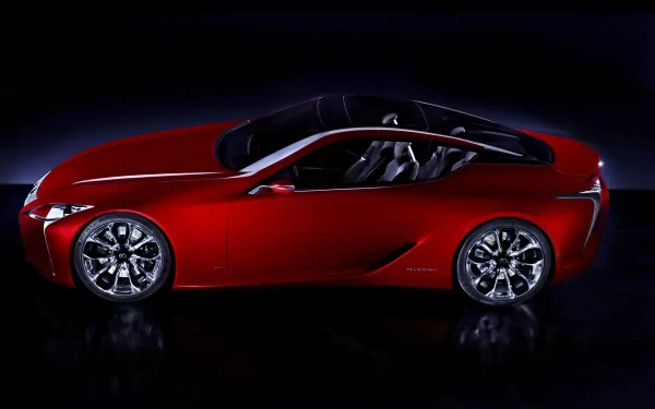 Red Lexus LFA Nurburgring Edition sports car, side profile on a dark studio background — HD PC desktop wallpaper.