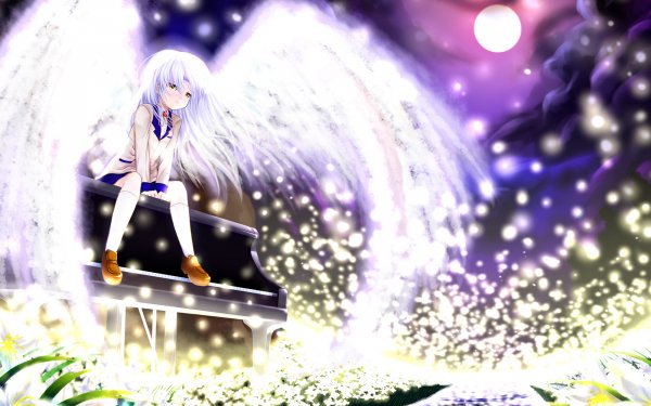 Anime Angel Beats! Angel Wings Moon Flower Kanade Tachibana Piano HD Wallpaper | Background Image