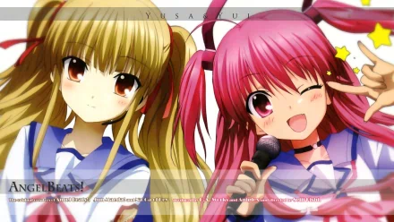 HD anime desktop wallpaper featuring Yusa and Yui from Angel Beats! with vibrant colors and dynamic poses.