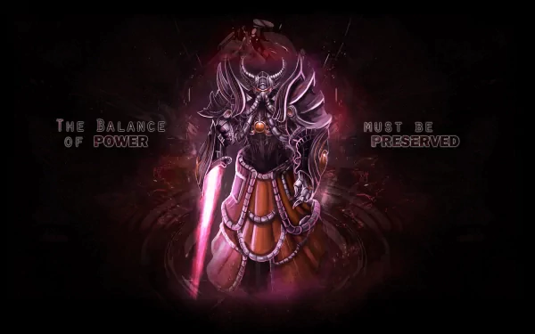 Kassadin (League of Legends) in dark cosmic armor, glowing purple blade and energy, dramatic red-purple background — HD PC desktop wallpaper for the video game League of Legends.