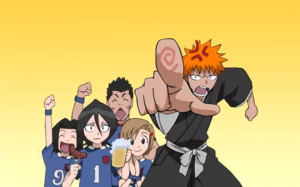 Rukia Kuchiki Ichigo Kurosaki Yuzu Kurosaki Karin Kurosaki Isshin Kurosaki Anime Bleach HD Desktop Wallpaper | Background Image