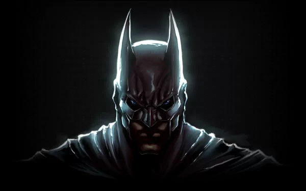 A striking HD desktop wallpaper featuring a dark, intense portrayal of Batman from DC Comics, showcasing his iconic cowl and serious expression against a shadowy background.