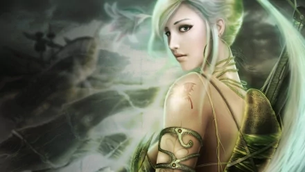 HD PC desktop wallpaper featuring a fantasy character from the video game Land of Chaos Online, set in a mystical and chaotic landscape.
