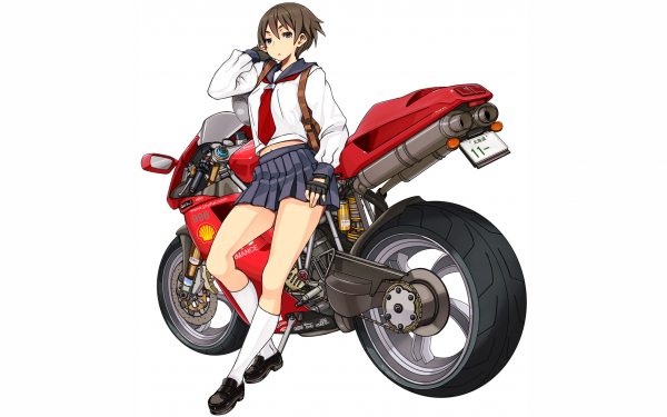 Anime Pixiv Fantasia Bike Motorcycle Skirt Tie Glove Socks HD Wallpaper | Background Image