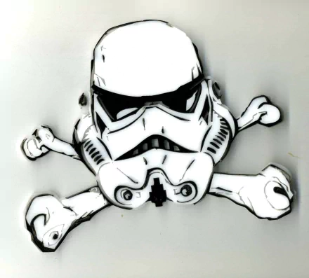 A HD desktop wallpaper featuring a stylized Stormtrooper helmet from the movie Star Wars, with a crossbones design in the background.