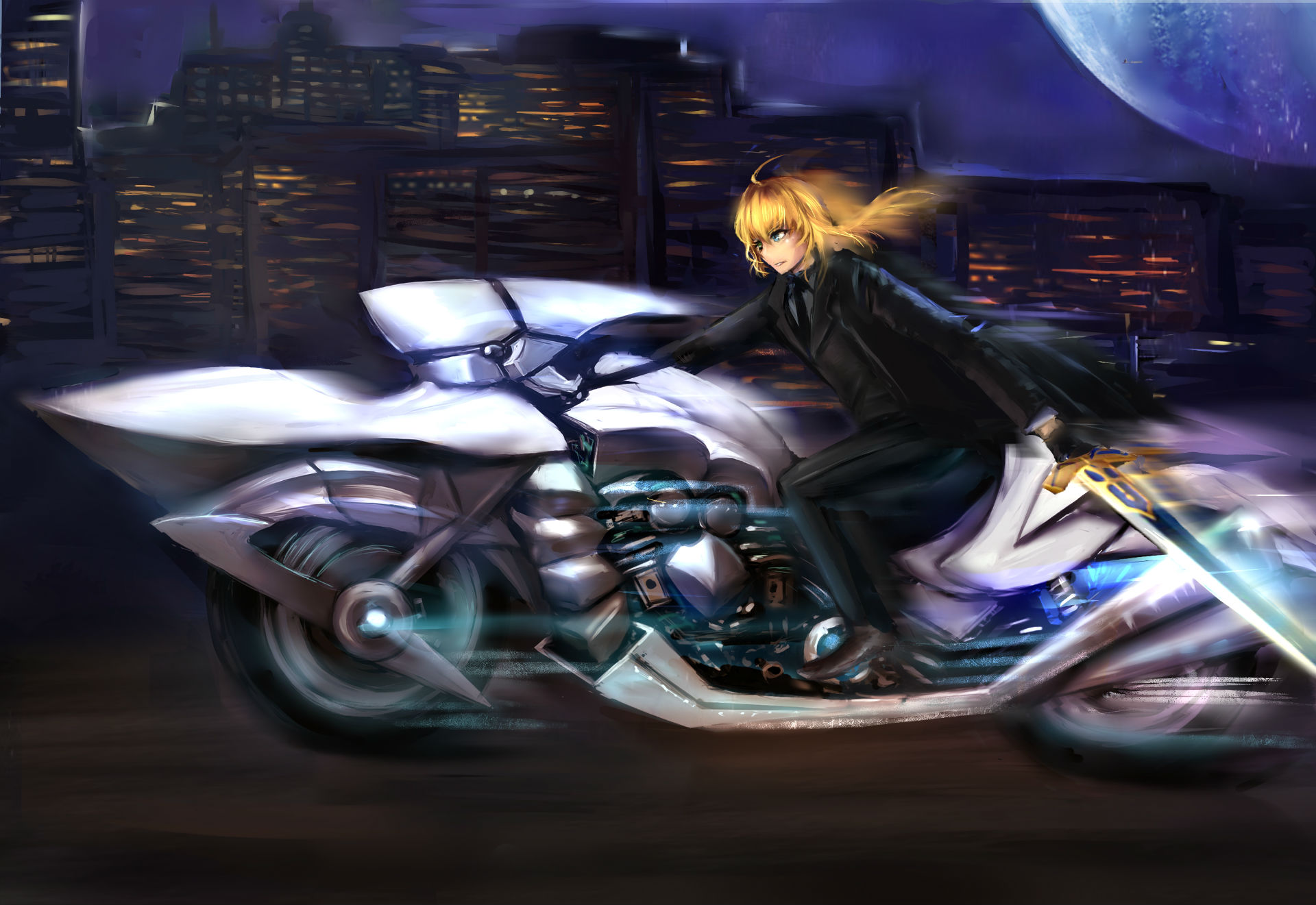 Сейбер и мотоцикл аниме