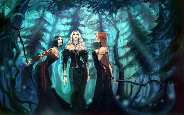 Fantasy Witch Forest Dark Staff HD Wallpaper | Background Image