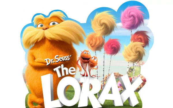 HD PC desktop wallpaper featuring characters and colorful Truffula trees from the movie The Lorax by Dr. Seuss.