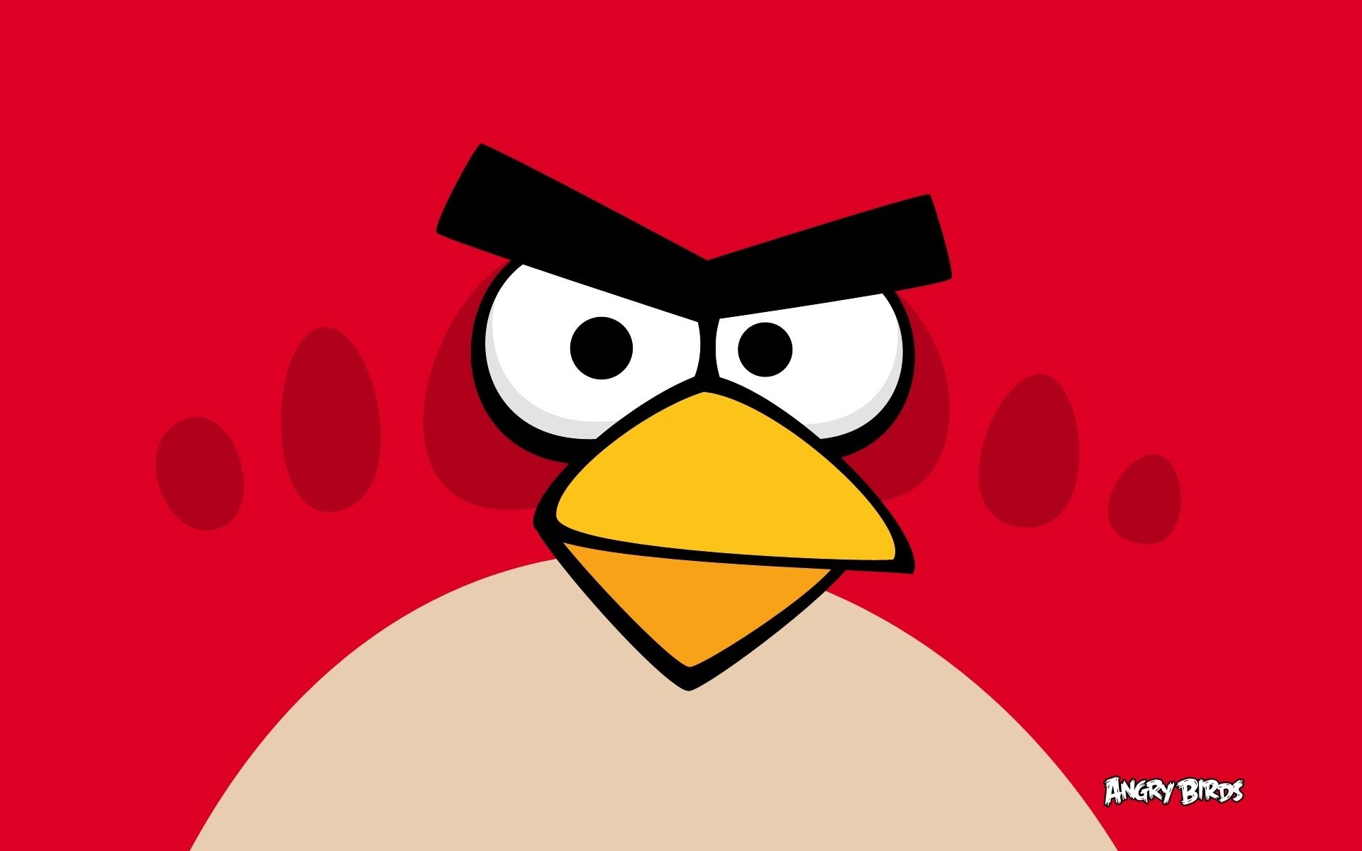 HD PC desktop wallpaper featuring Angry Birds with a bold red background and the iconic red bird's intense expression.