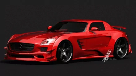 A sleek red Mercedes sports car showcased as a high-definition PC desktop wallpaper against a dark background.