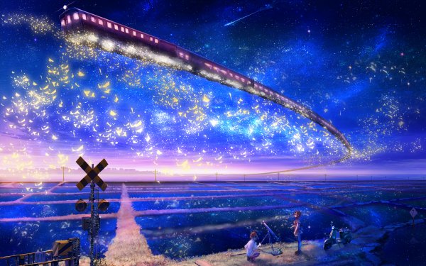 Anime Train Landschaft Nacht Sterne HD Wallpaper | Hintergrund