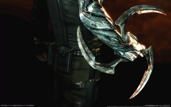 HD PC desktop wallpaper featuring a dark, metallic claw weapon from the video game Dark Sector, set against a moody, shadowy background.